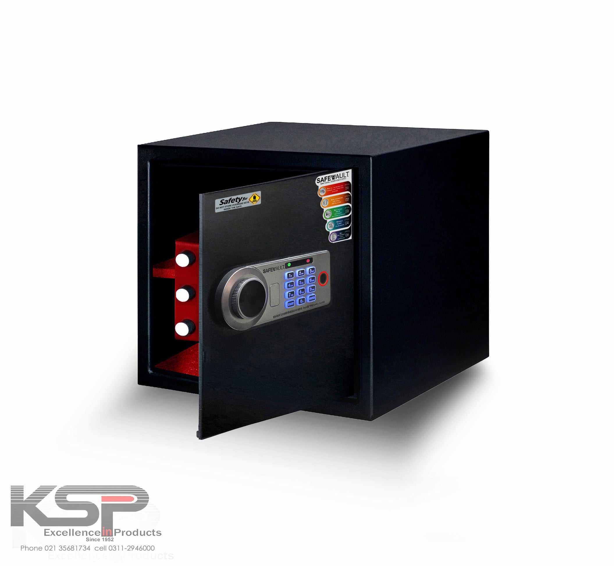 EBW-30 Smart Digital Biometric Locker with biometric keypad and red interior, available in black