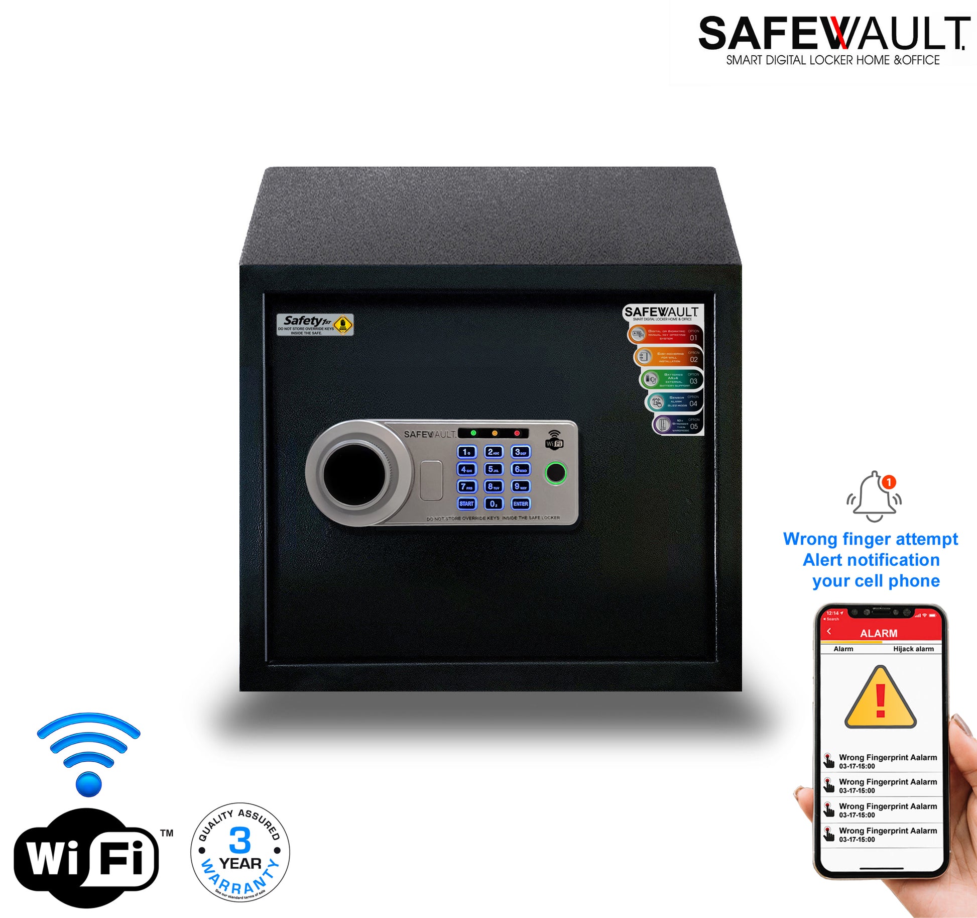 EBW-30 Smart Digital Biometric Locker with biometric keypad in black finish for secure home storage