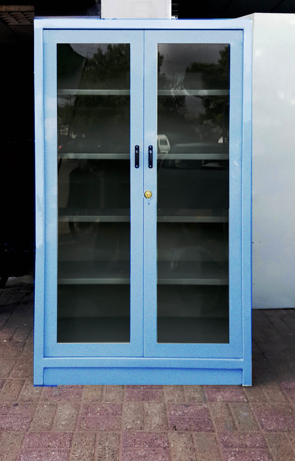 Kashif Steel Products Steel Almirah File Cabinets & Book Shelves in light blue with glass doors and multiple shelves