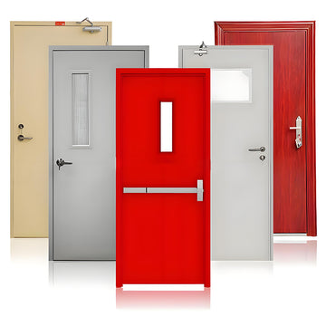 KSP Emergency Exit Door in red with a window and secure locking mechanism for safety