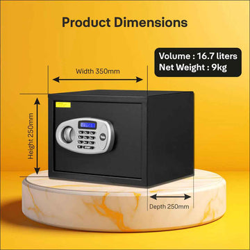 Yale Home Security Safe Lockers With Pincode Access showcasing dimensions and specifications for secure storage