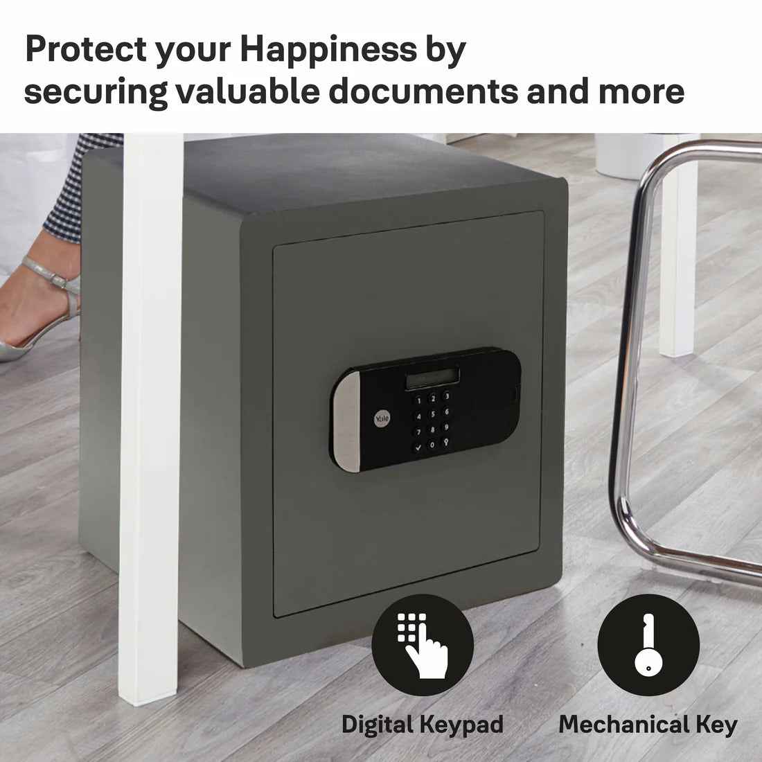 Yale Maximum Security Motorised Safe with digital keypad for securing valuable documents and belongings