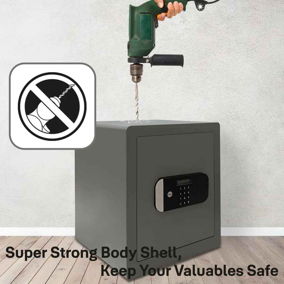 YALE Motorised Biometric Home Safe with drill-resistant design for secure storage of valuables