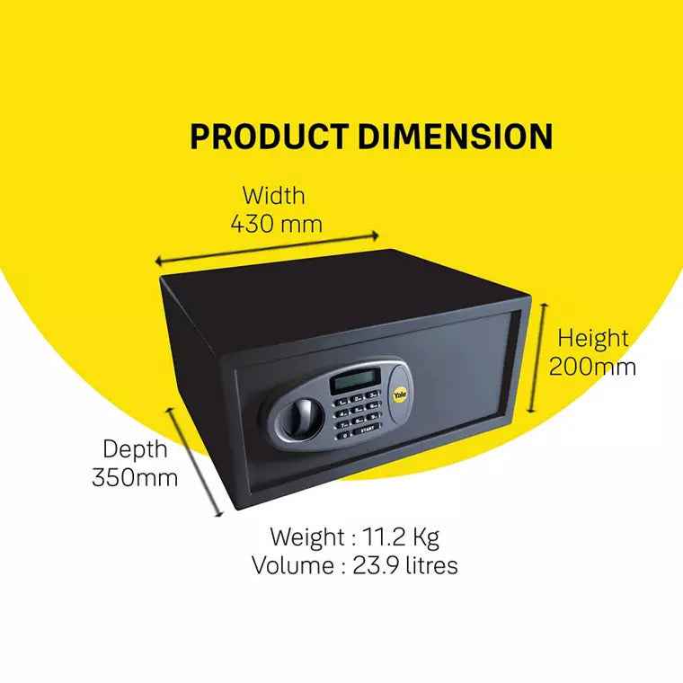 Yale Security Laptop Safe with dimensions and weight details for secure storage of laptops and valuables