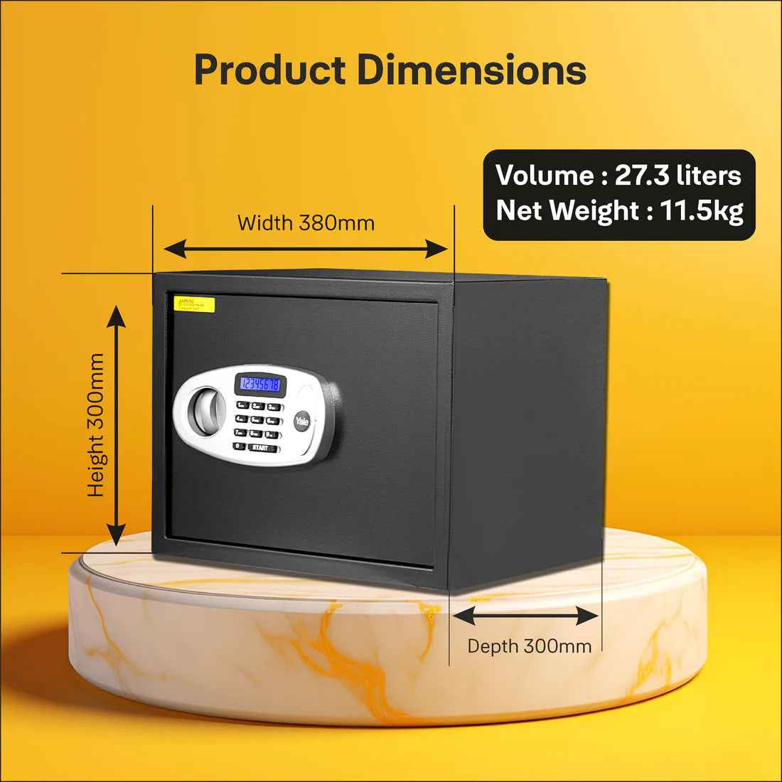 Yale Standard Safe - Large Digital Safe with product dimensions and weight information